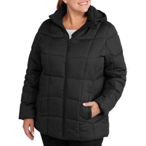 FADED GLORY Jacket Coat XL Black Hoodie Puffer Padded Zip Pocket Long-Sleeve